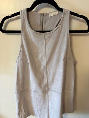 Women's Faux Suede Light Gray Sleeveless Tank Top with Back Zip